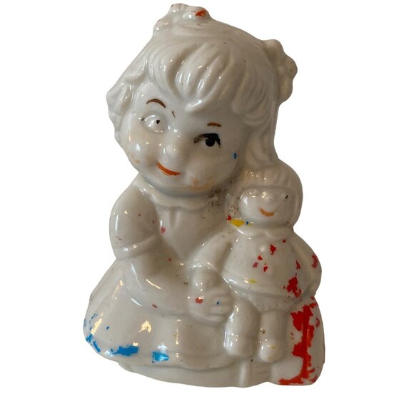 Girl Holding Doll  Ceramic CWI Figurine Statue Decor Taiwan ROC VTG - Picture 1 of 12